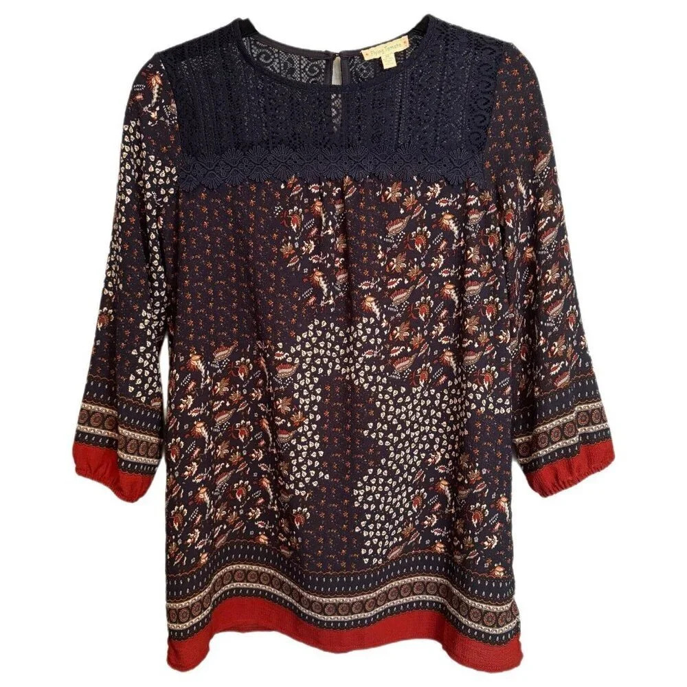 Flying Tomato 2023 Multicolor Boho Blouse Botanical Crochet Pattern Women Medium